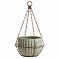 Hängeblumentopf 20 cm Keramik Grün mit Metallkette für Balkon und Innenbereich