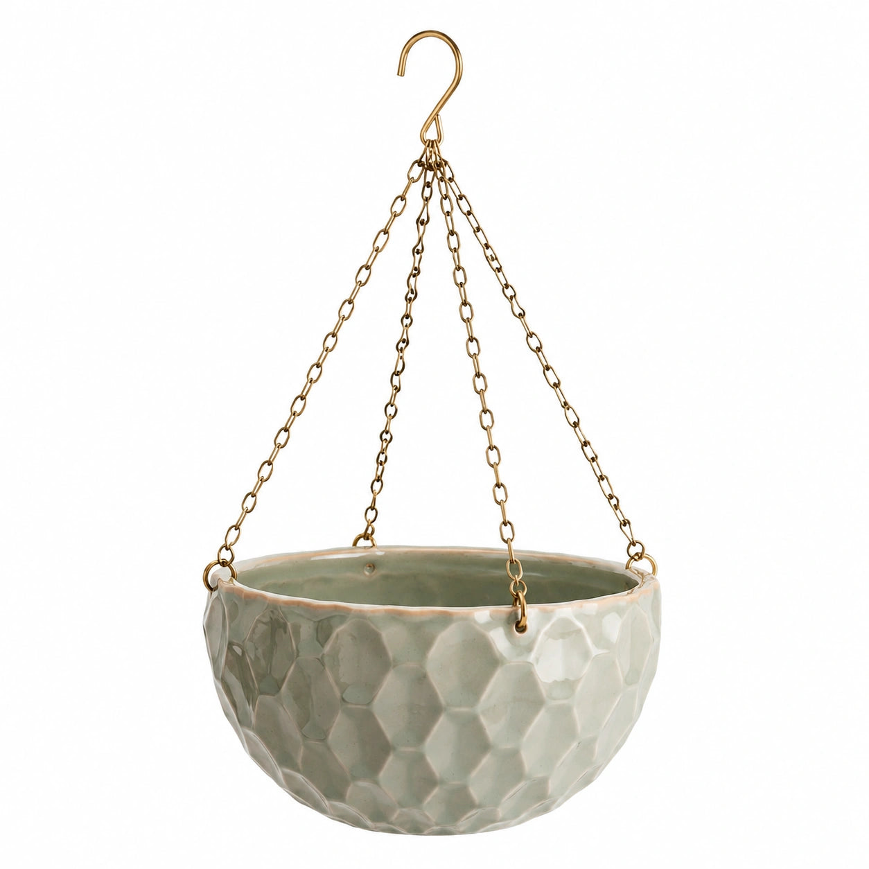 Hängeblumentopf 20 cm Keramik Hellgrün mit Metallketten für Innen und Außen