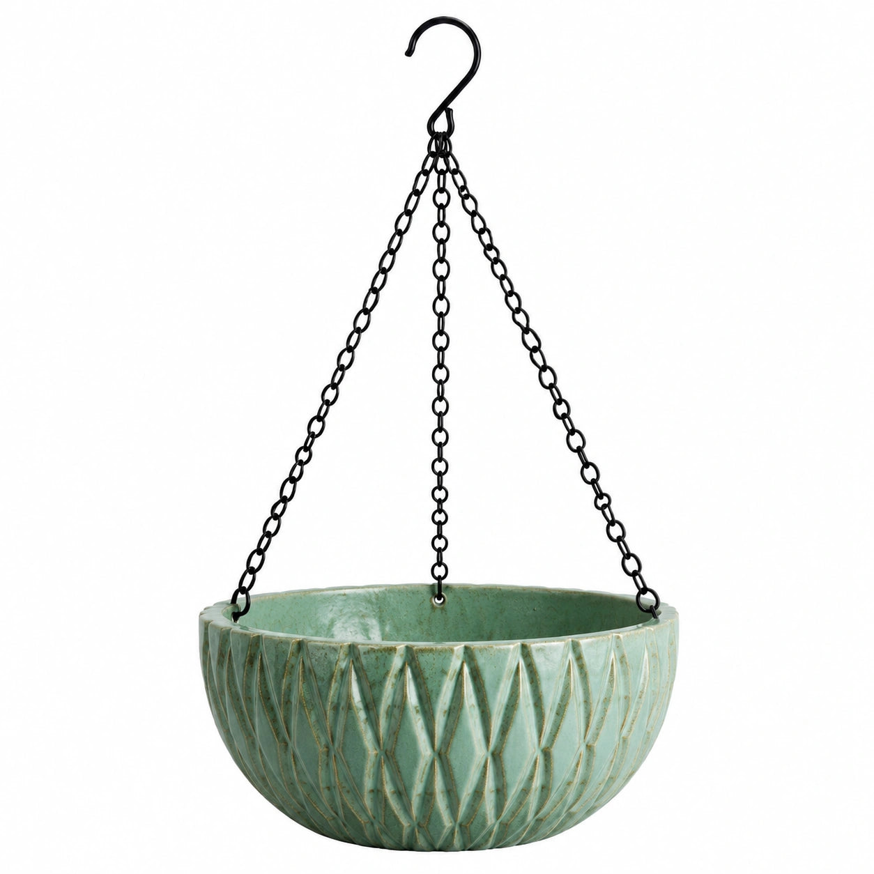 Hängeblumentopf Ø 25 cm Keramik Grün mit Metallkette für Innenräume