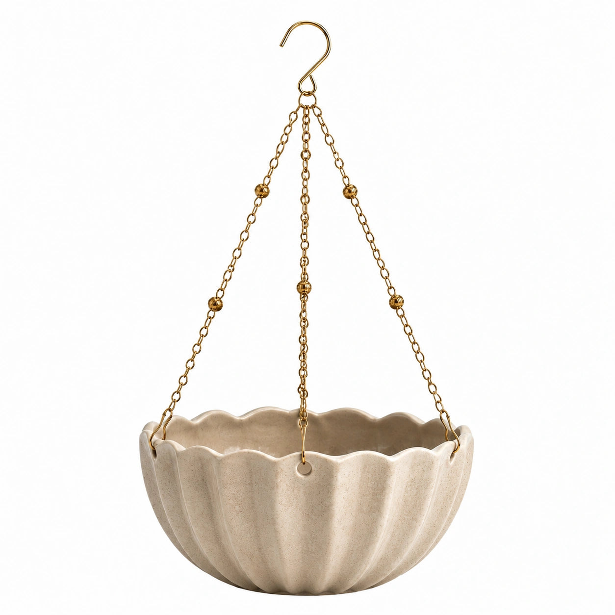 Hängeblumentopf Durchmesser 25 cm Keramik Beige mit Metallkette für Innenbereiche