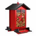 Vogelfutterhaus 25 x 20 x 35 cm aus Metall Rot Schwarz zum Aufhängen mit Futterspender
