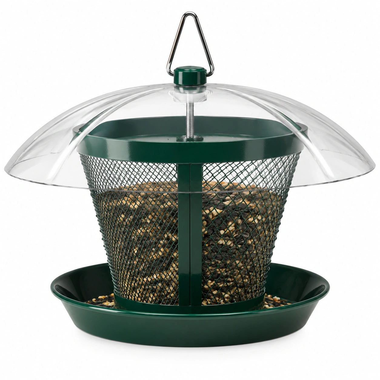 Vogelfutterspender 28 cm Metall Kunststoff Grün mit Regenschutz zum Aufhängen