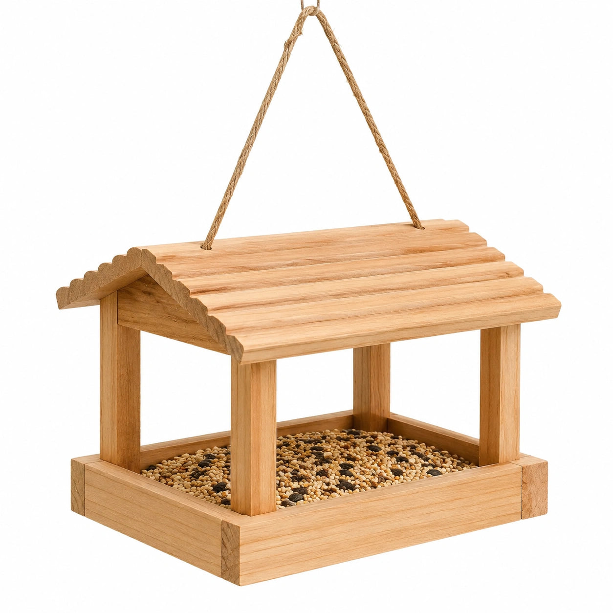 Hängendes Vogelhaus 30 x 25 x 28 cm Holz Natur mit Seilaufhängung