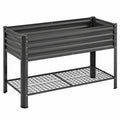 Hochbeet 120 x 60 x 90 cm aus Metall Schwarz mit Ablagegitter für Garten und Balkon