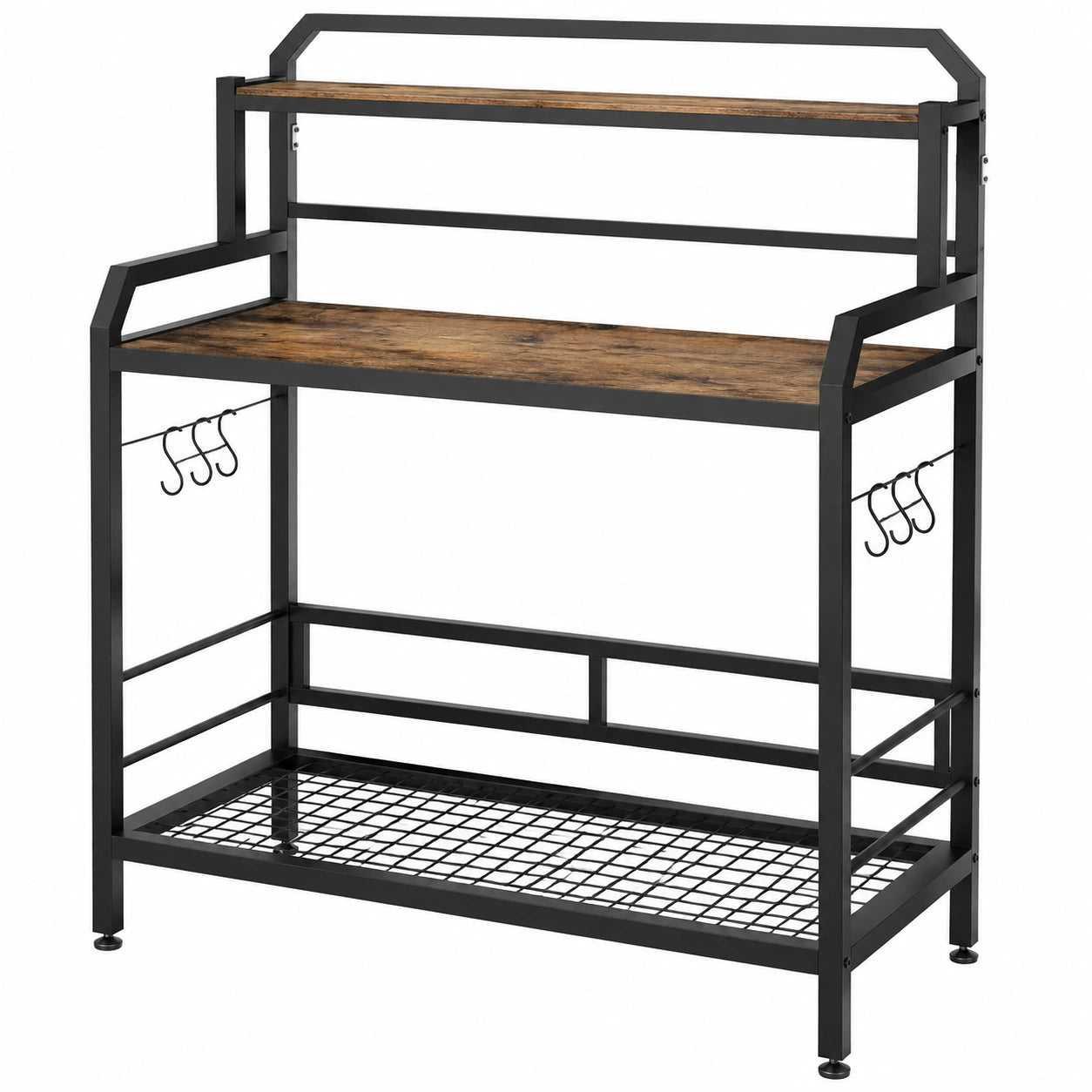 Gartenarbeitstisch 110 x 50 x 150 cm aus Holz und Stahl braun schwarz mit Ablage und Haken