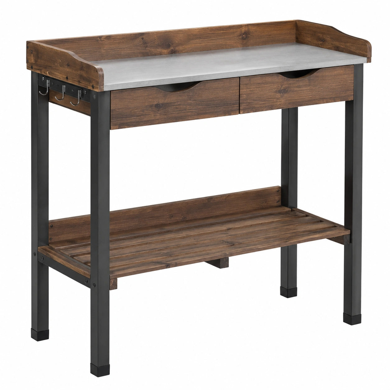 Gartenarbeitstisch 110 x 50 x 120 cm Holz Metall Braun Grau mit Schubladen und Ablage
